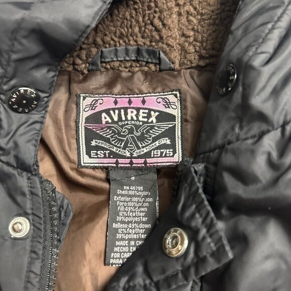 Avirex Jacket Men's Medium 8 Black Puffer Lined Hooded Embroidered Logo - Picture 6 of 16